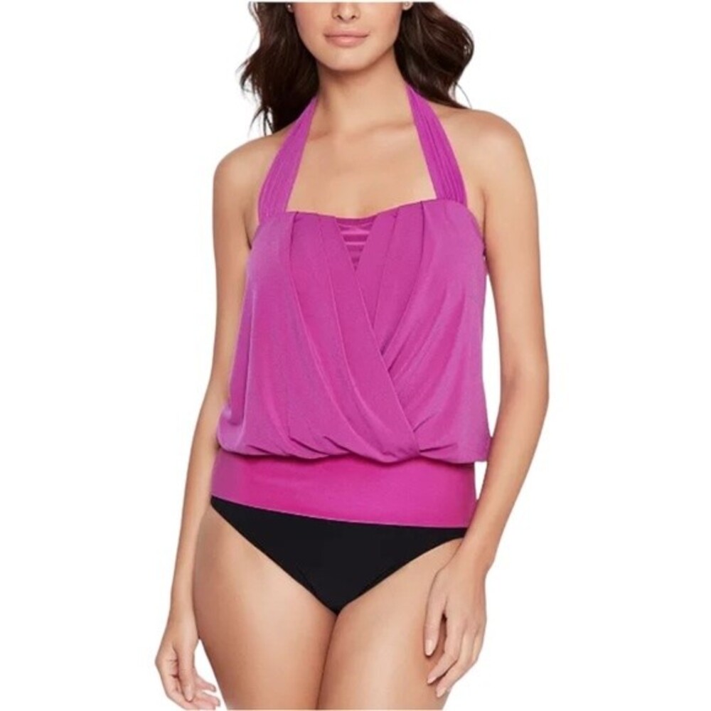 NWT MAGICSUIT |‎ Hibiscus Drape Solid Debbie Halter Tankini Top 14